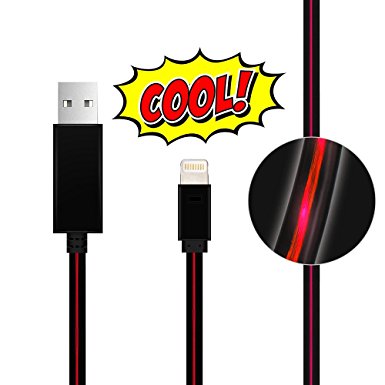 iPhone Cable Lingoboi 3.0FT Sync & Charging Cords Visible Flowing LED Lightning Cable sync cord for iPhone 7,7Plus,6,6s,6 Plus,5,5s,iPad Air,Mini,(Black/Red)