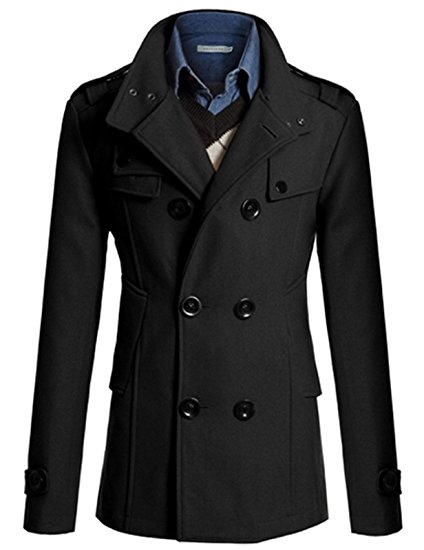 Paul Jones® Men's Winter Jackets Slim Fit Double Breasted Half Trench Coat Windbreaker (Multi-Colored)