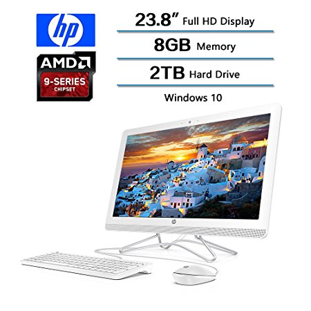 2018 Newest Flagship HP 23.8 AIO Full HD All-in-One Desktop, 8 GB DDR4 SDRAM, AMD A9-9400 Processor 2.4 GHz, 2TB HD, Windows 10 W/Optical Drive, Keyboard and Mouse (Snow White)