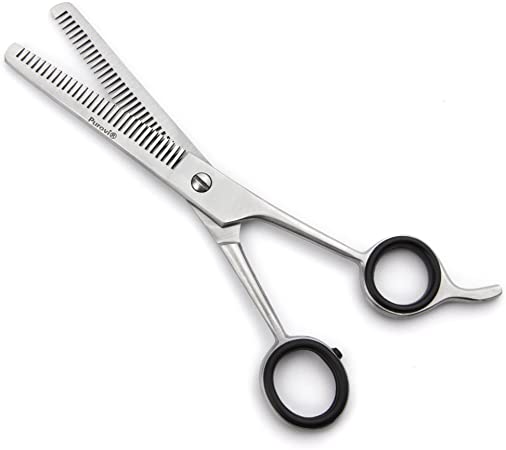 PUROVI® Professional Hairdressing Thinning Scissors | Hair scissors for thinning | Stainless steel | Customizable finger rings | Finger hook for finger rest