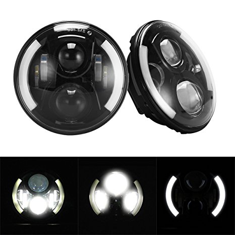 7inch Round 50W Hi/Lo Beam Cree LED Driving Light Headlights Insert with DRL & Turn Signal & Halo Ring Angle Eyes for Jeep Wrangler JK TJ LJ 1997 - 2015
