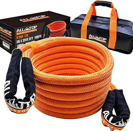 ALL-TOP Kinetic Energy Recovery Tow Rope 1" x 30' (48,000lbs MBS) Heavy Duty Snatch Rope Offroad Power Stretch Snatch Strap, for Jeep, SUV, UTV, ATV, Truck, Car,Tractor