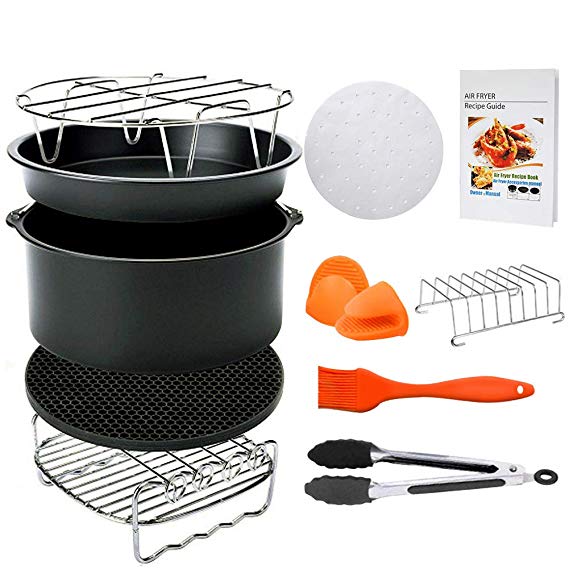 8 Inch Air Fryer Accessories,Blusmart 11 pcs Deep Fryer Accessories Set for Gowise, Phillips Air Fryer, Fit 4.2 Qt to 5.8 Qt Air Fryer, FDA Approved, BPA Free,Cookbook Included