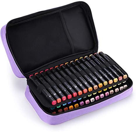 BTSKY Art Marker Carrying Case Lipstick Organizer-60 Slots Canvas Zippered Markers Storage for Copic Prismacolor Touch Spectrum Noir Paint Sharpie Markers, Empty Wallet Only (Purple)