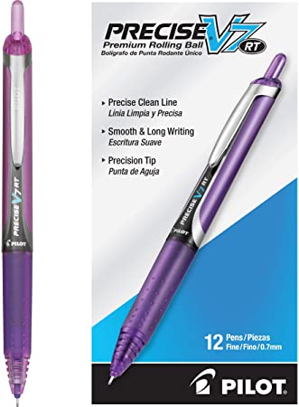 PILOT Precise V7 RT Refillable & Retractable Liquid Ink Rolling Ball Pens, Fine Point (0.7mm) Purple Ink, 12-Pack (26071)