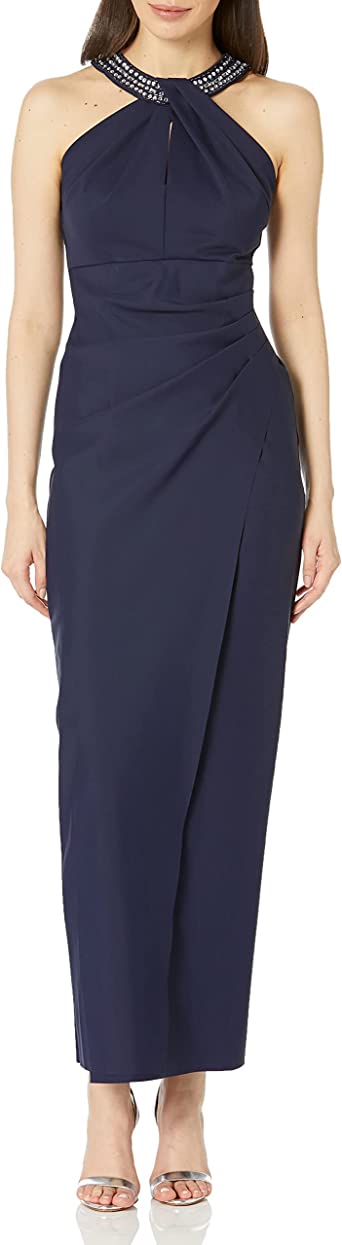 Alex Evenings Women's Slimming Long Side Ruched Dress with Cascade Ruffle Skirt