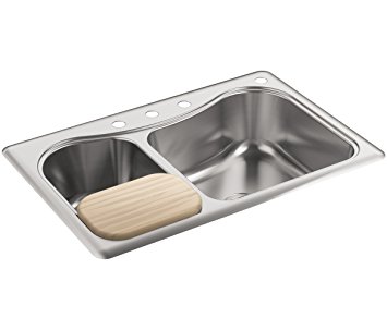 KOHLER K-3361-4-NA Staccato Dual Large/Medium Self-Rimming Kitchen Sink, Stainless Steel