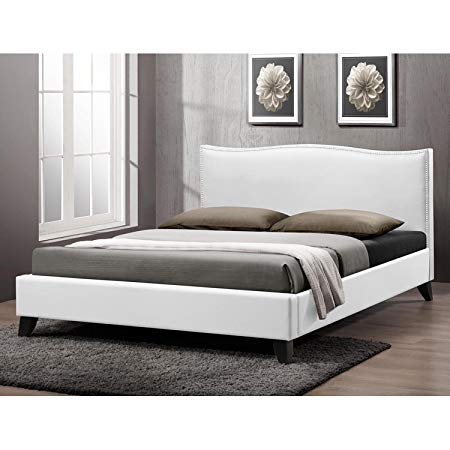 Baxton Studio Battersby Modern Bed with Upholstered Headboard, Queen, White