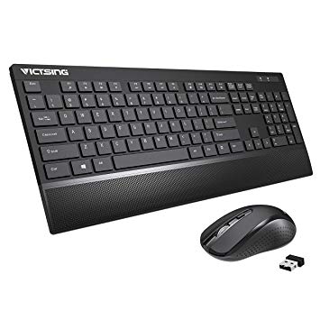 VicTsing Wireless Keyboard and Mouse Combo, Ultra-Thin Wireless Keyboard with Palm Rest, 2.4GHz Mouse and Keyboard, Long Battery Life, for PC Desktop Laptop Windows XP/7/8/10 - Black