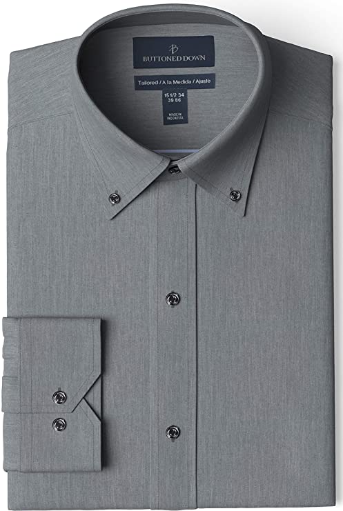 Buttoned Down Men's Tailored-fit Button-Collar Pinpoint Non-Iron Dress Shirt with Pocket