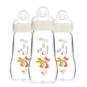 MAM Feel Good Medium Flow Premium Glass Bottle, Easy Switch Between Breast and Bottle, 9oz, 0  Months, Unisex, 3 Pack