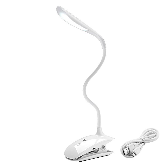 LE Rechargeable Clip LED Desk Lamp, Dimmable Portable Gooseneck LED Reading Lamp, 3-Level Dimmer, Touch Sensitive Desk Table, USB Cord Included, Daylight White, Reading Study Bedside Lamp, Book Light