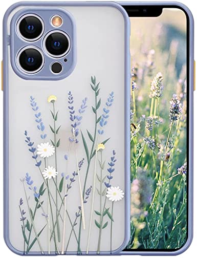 Ownest Compatible with iPhone 13 Pro Case for Clear Flowers Frosted PC Back 3D Floral Girls Woman and Soft TPU Bumper Protective Silicone Slim Shockproof Case for iPhone 13 Pro-Purple