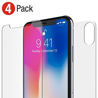 iPhone X Front and Back Glass Screen Protectors, Premium Tempered Glass, Clear (4-Pack)