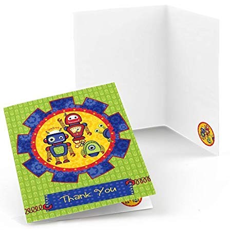 Big Dot of Happiness Robots - Baby Shower or Birthday Party Thank You Cards (8 count)