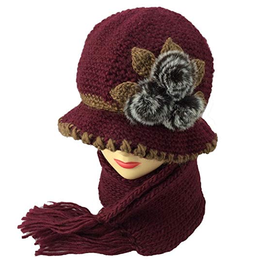 Losuya® Middle-aged Mom Pots Hat Handmade Knitted Wool Hat Knitted Scarf Two Sets