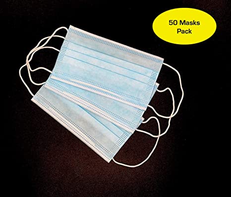 50 pcs 3 Ply Non-Woven Disposable Activated Carbon Face Másk Bandanas for Adults and Kids (Blue)