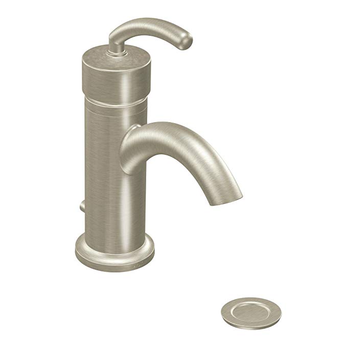 Moen S6500BN Icon Single-Handle Lavatory Faucett with Drain Assembly, Brushed Nickel