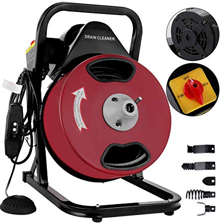 VEVOR 50 Feet by 1/2 Inch Electric Drain Auger with 4 Cutter & Foot Switch Drain Cleaner Machine Sewer Snake Drill Drain Auger Cleaner for 1" to 4" Pipes (50 Ft x 1/2 Inch)