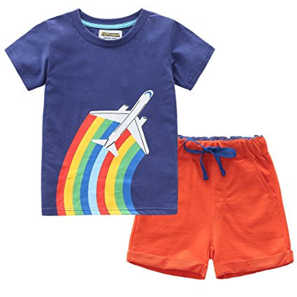 Fiream Boys Cotton Summer Sets Shortsleeve Space Pattern t-Shirts and Shorts 2 Pcs Clothing Sets