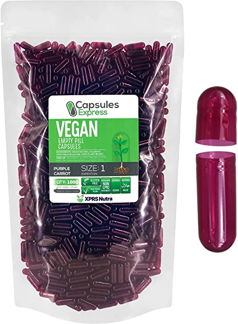Capsules Express- Size 1 Purple Carrot Empty Vegan Capsules - Vegetarian/Vegetable Pill Capsule - DIY Powder Filling (1000)