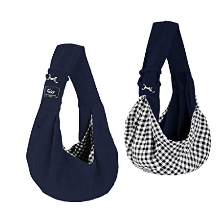 Cuby Dog Cat Pet Sling Carrier Bag, Outdoor Slings Carriers Reversible Shoulder Bag (Navy Blue)