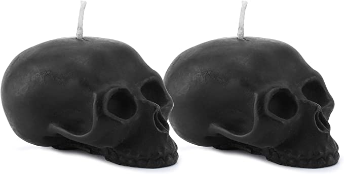 Darware Large Skull Candles (2-Pack, Black); 4.75 x 3-Inch Decorative Themed Candles for Halloween, Horror and Novelty Decor