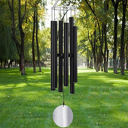 Loving Basso Metal Wind Chimes Outdoor Large Deep Tone,45In Large Outdoor Chimes Deep Tone Tuned Relaxing Melody,Sympathy Deep Sound Windchimes With A Card For Mother Father Family,Matte Black