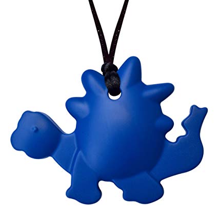 Munchables Dinosaur Chewable Necklace - Sensory Chew Jewelry for Kids (Navy)