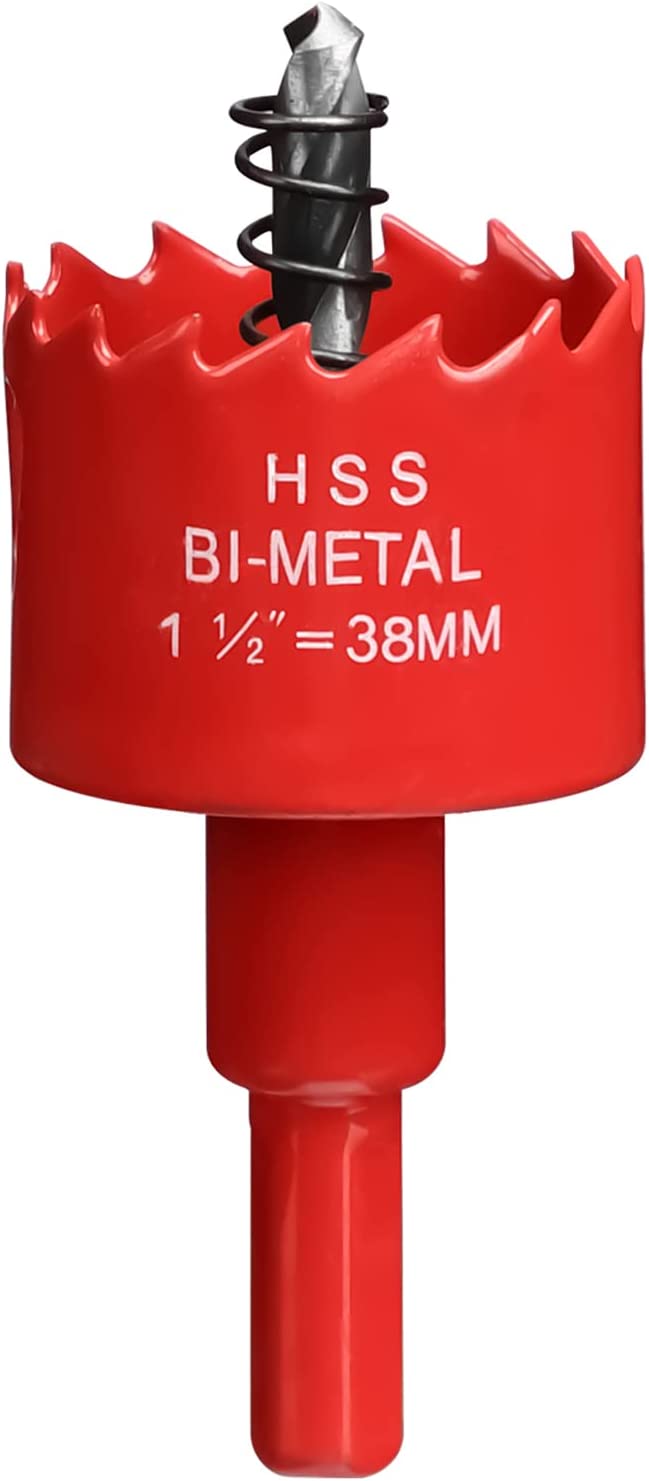 Bi-Metal Hole Saw 1 1/2 Inch, 35 mm Cutting Depth HSS Hole Cutter for Cutting Wood, Plastic, Drywall, Plasterboard and Soft Metal Sheet, Red