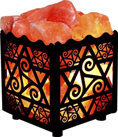 Crystal Decor Natural Himalayan Salt Lamp in Star Design Metal Basket with Dimmable Cord