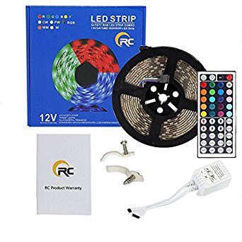 RC 16.4ft 5M Color Changing  LED Light Strip,Waterproof Flexible SMD5050 300LEDs RGB LED Strip with 44Key IR Remote Control LED Strip Lights for Party,Holiday,Home and Outdoor (Without Power Supply)