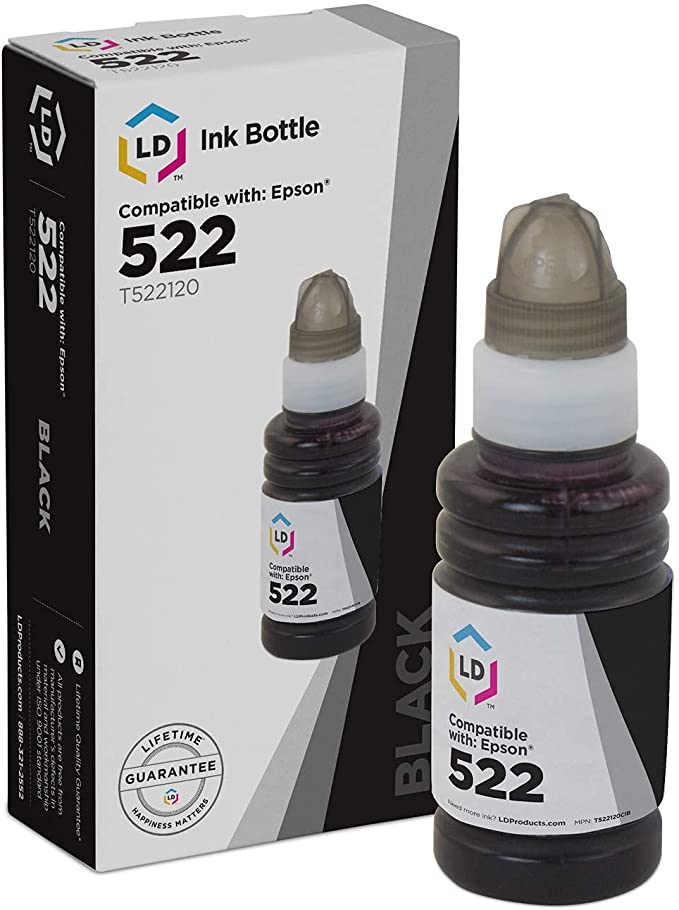 LD Compatible Ink Bottle Replacement for Epson EcoTank 522 T522120 (Black)