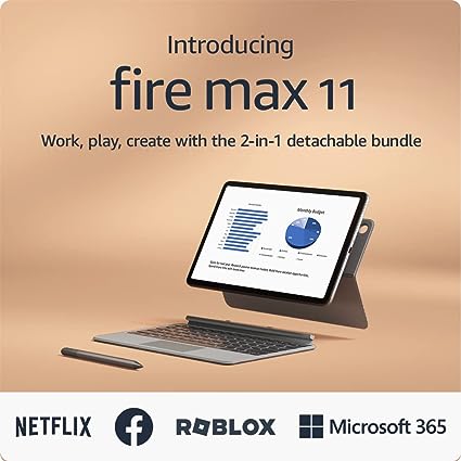 Introducing Amazon Fire Max 11 tablet productivity bundle with Keyboard Case, Stylus Pen, octa-core processor, 4 GB RAM to do more throughout your day, 64 GB, Gray, without lockscreen ads