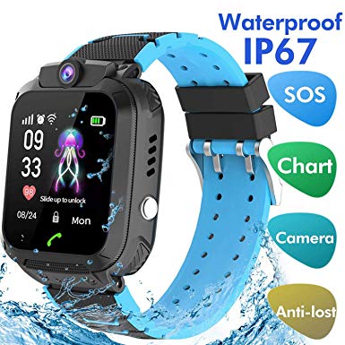 LDB Direct Kids Smartwatch Waterproof LBS/GPS Tracker with Phone SOS Camera Alarm Clock Screen Games for 3-12 Year Old Boys Girls Great Gift (Black)