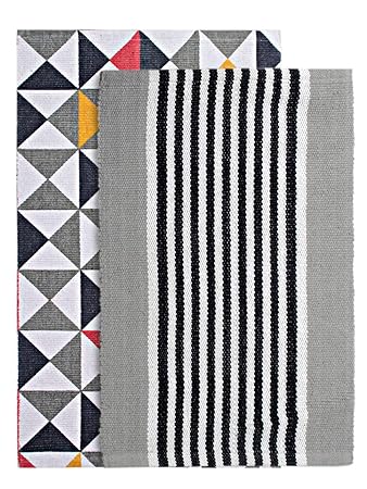 Saral Home Cotton Printed Rug Set of 2 (Grey 45X70 & 50X80 Cms), Large Rectangle
