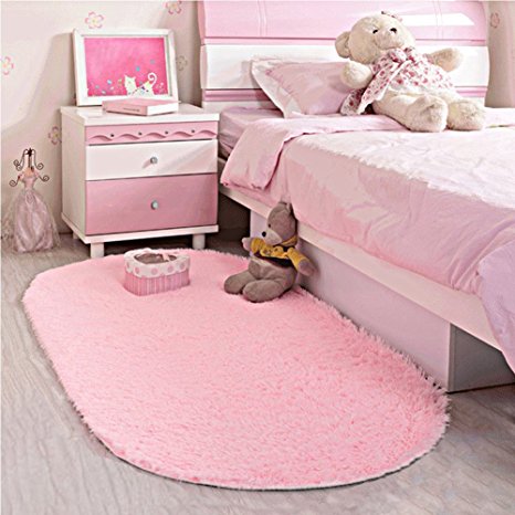 LOCHAS Ultra Soft Children Rugs Room Mat Modern Shaggy Area Rugs Home Decor 2.6' X 5.3', Pink