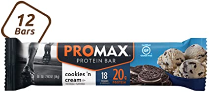 Promax Protein Bar, 20g High Protein, No Artificial Ingredients, Cookies And Cream, 12 Count