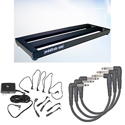 Pedaltrain MINI With Soft Case, Power Supply Combo Pack, and 3-Pack of 0.5 Foot Right Angle Instrument Cables Bundle