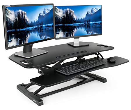 VIVO Black Height Adjustable Stand up Tabletop Desk - Monitor Riser 37" Sit to Standing Workstation (DESK-V000KL)