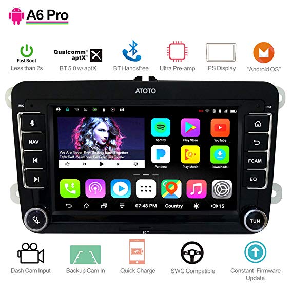 [[For Volkswagen/VW]ATOTO A6 Android Car Navigation Stereo - 2x Bluetooth w/aptX & Quick Charge/Ultra Preamplifier - Pro A6YVW721PRB Indash Entertainment Multimedia Radio,WiFi/BT Tethering internet