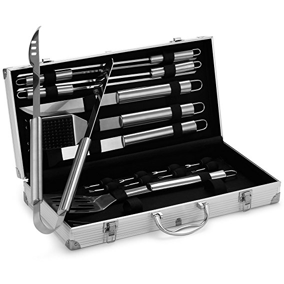 VonHaus 18-Piece Stainless Steel BBQ Accessories Tool Set - Includes Aluminum Storage Case for Barbecue Grill Utensils