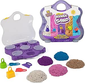 Kinetic Sand, Variety Case with Beach, Neon & Shimmer Play Sand (2lbs) & 5 Tools, Reusable Storage, Sensory Toys, Christmas Gifts for Kids Ages 3