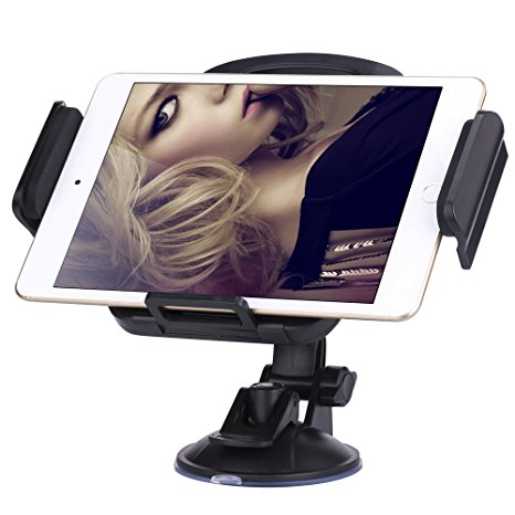 Adjustable Universal Tablet Car Mount Holder Stand Cradle 360 Degree Rotating with Strong Suction for 7 Inch-11 Inch Tablet iPad Mini 2 3 4 Samsung Galaxy Tab Kindle Fire Android Devices (Black)