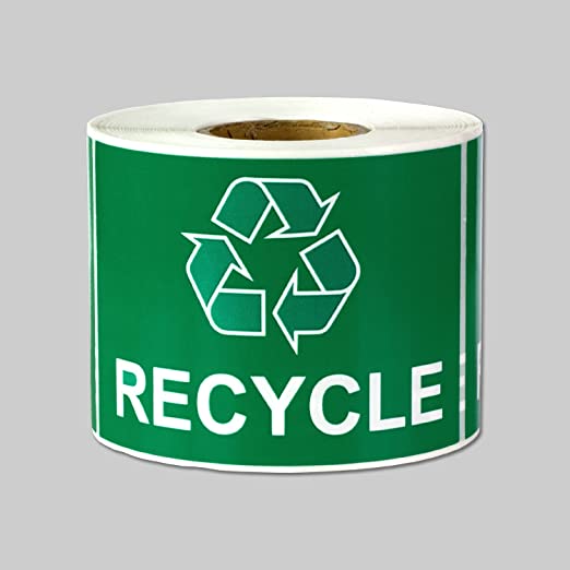 Recycle Logo Recycling with Arrows Symbol Labels Self Adhesive Stickers (Green White / 3" x 2") - 300 Labels per Package