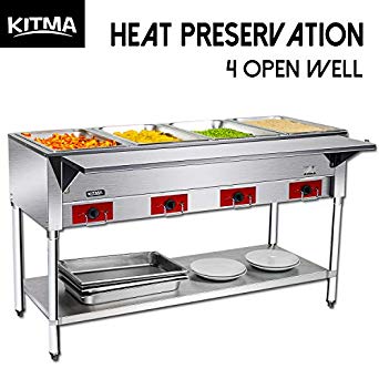 110 V Commercial Electric Food Warmer – Kitma 4 Pot Stainless Steel Steam Table, Buffet Server for Kitchen and Restaurant