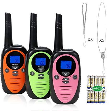 FREE TO FLY Kids Walkie Talkies Kid Toys 22 Channel FRS 2 Way Radios Party Toys for Camping/Hiking/Adventures 3.0 Miles Range Suit 6 UP Year Old Kids & Adults ( Three Packs with 9 Batteries )