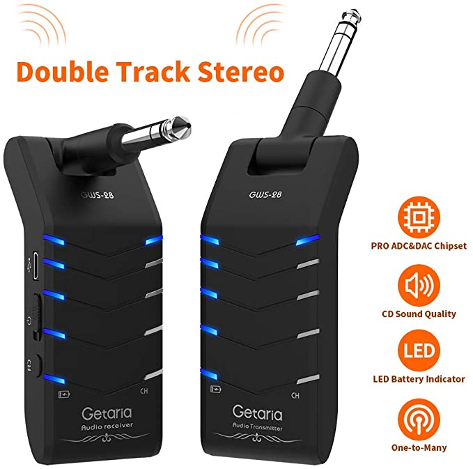 Getaria Wireless Guitar System Double Track Stereo Wireless Guitar Transmitter and Receiver 5 Channels Electric Guitar Bass Keyboard