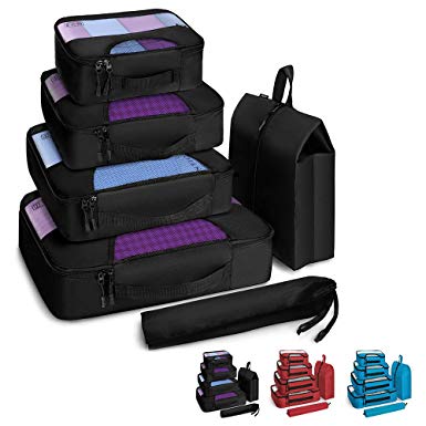 Veken 6 Set Packing Cubes, Travel Luggage Organizers with Laundry Bag & Shoe Bag