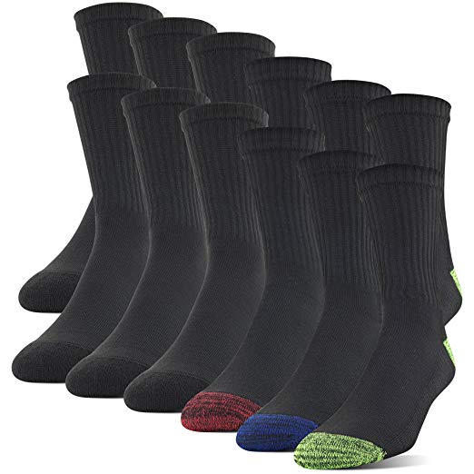 Gildan Men's Polyester Half Cushion Mid-Crew Socks, 12-Pack